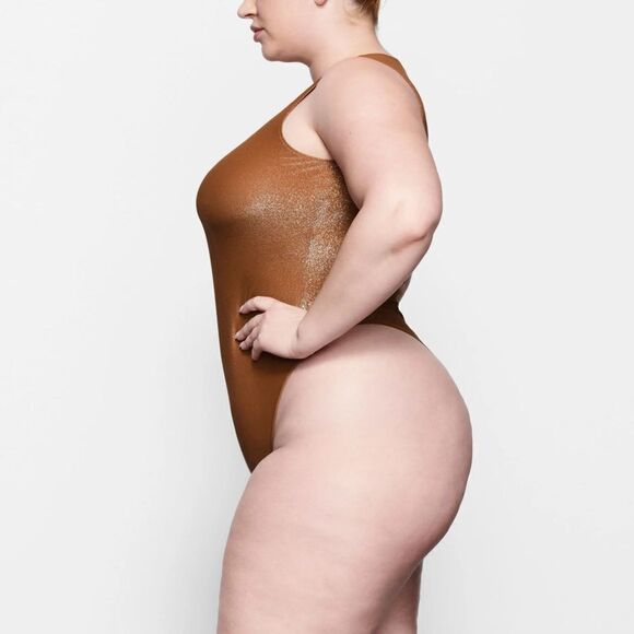 SKIMS Copper Shimmer Crew Neck Sleeveless Thong Bodysuit Sz 4X NWT - Picture 11 of 12